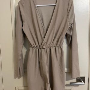 Nude Long Sleeve Romper - Missguided Size L